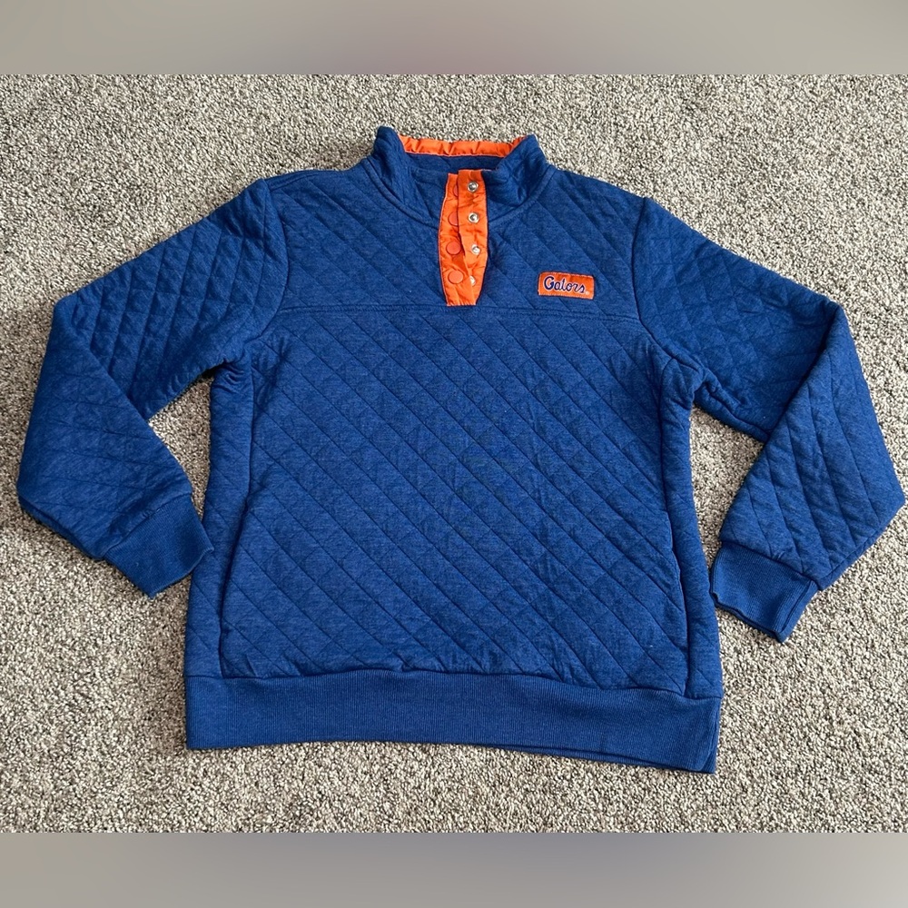 Florida Gators Colosseum Women’s Quilted Blue and Orange Crewneck Sweater Size M